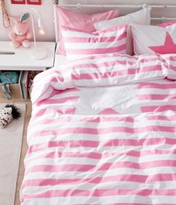 Ekologinen KID STRIPE -pussilakanasetti, 2 osaa Roosa